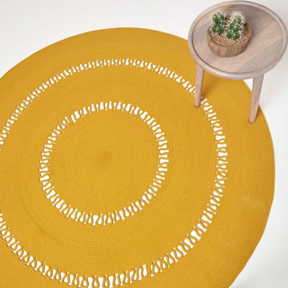 TEPPICH geflochten rund mit Häkel-Muster 150 cm - Currygelb, Textil (150/150cm) - Homescapes