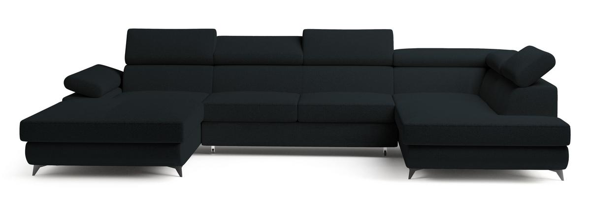 WOHNLANDSCHAFT RUBANO R-S Schwarz Boucle-Stoff mit Schlaffunktion - Schwarz, Holz (339/89/190cm) - MASSENO