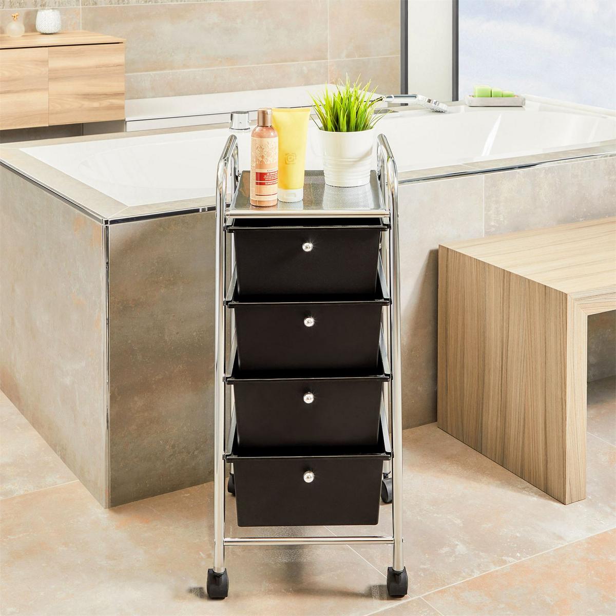 BADROLLWAGEN GINA schwarz - Schwarz, Kunststoff/Metall (33/79/39cm) - IDIMEX