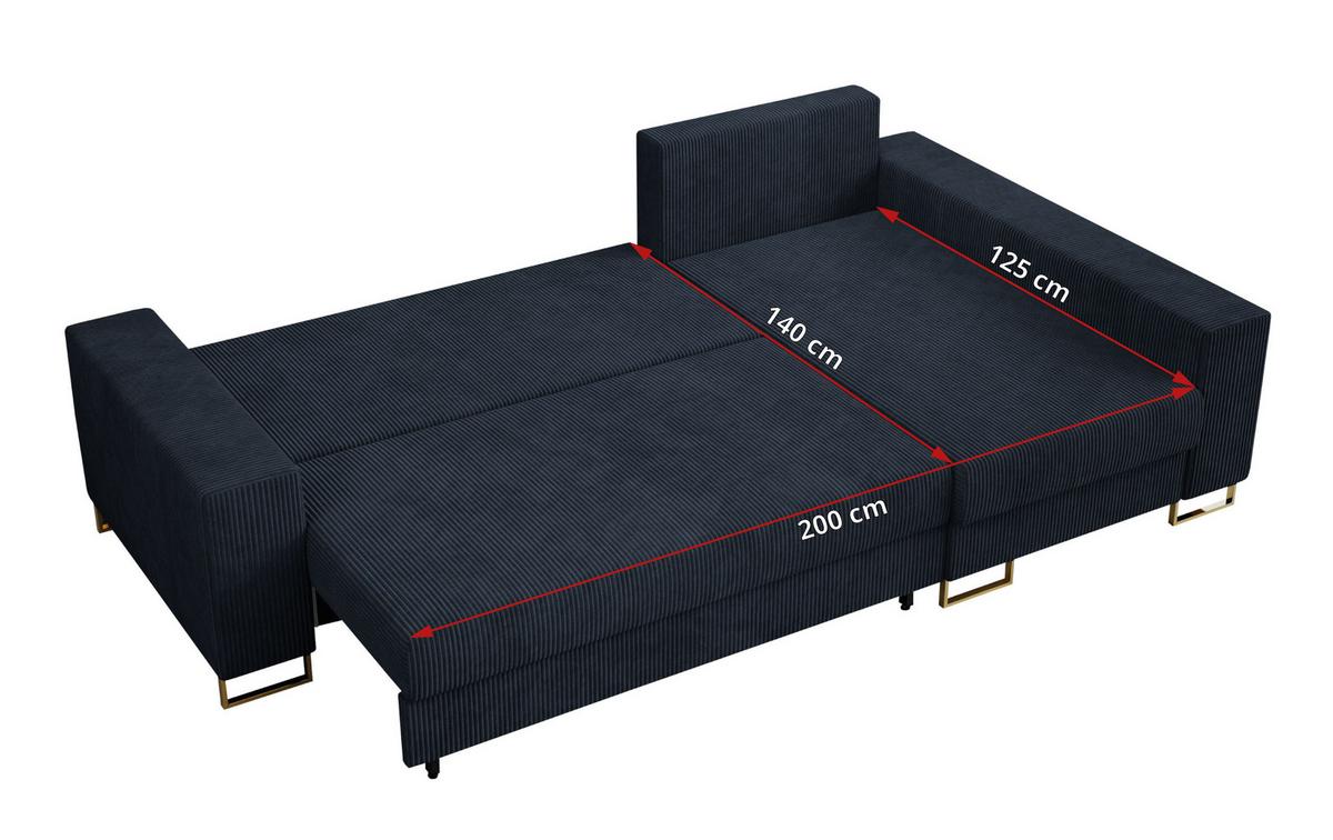 ECKSOFA Dorian Cord Dunkelblau - Goldfarben/Dunkelblau, Textil/Metall (242/138cm) - MKS