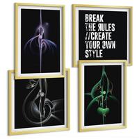 BILDER SET 4er Set - 50x50 cm & 40x60 cm Goldrahmen - Abstrakte schwarze Muster - Goldfarben, Kunststoff (50/50cm) - TULUP