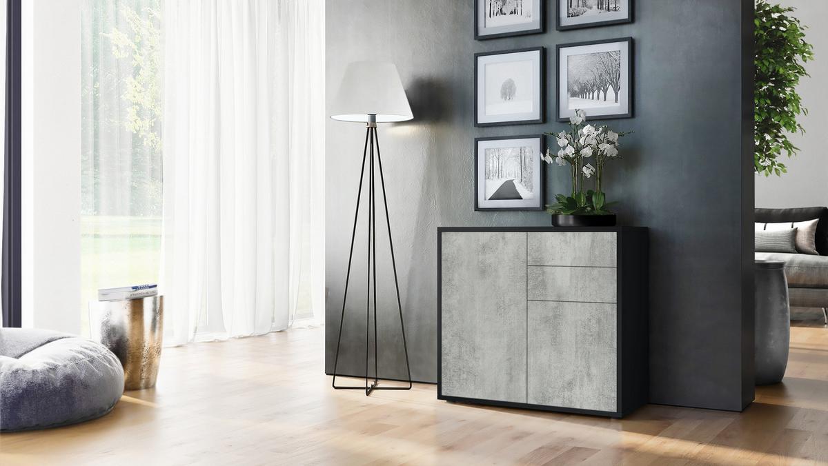 KOMMODE Ben Front in Beton Oxid Optik - Hellgrau, Holzwerkstoff (79/74/36cm) - Vladon
