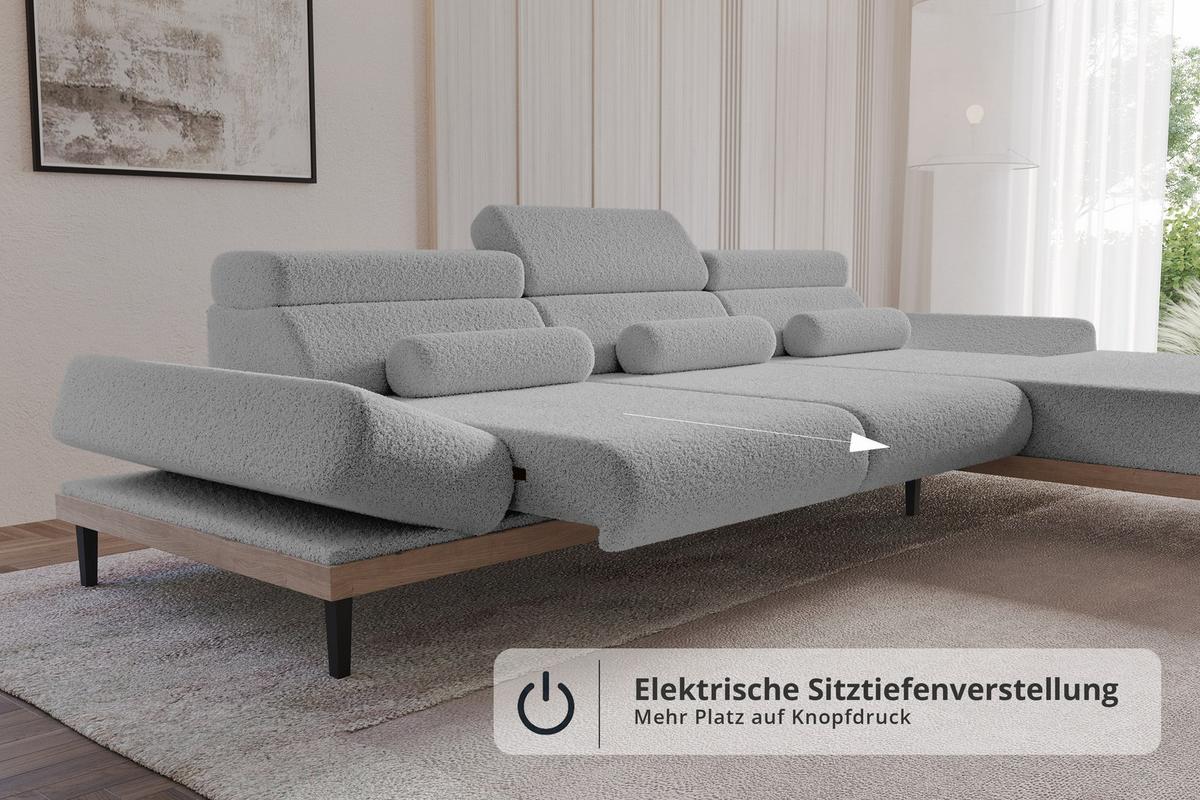 ELEKTRISCHES ECKSOFA Rechts MONA 316x205x85 Hellgrau Bouclé - Blaugrau/Hellgrau, Holzwerkstoff/Textil (316/205cm) - ALTDECOR