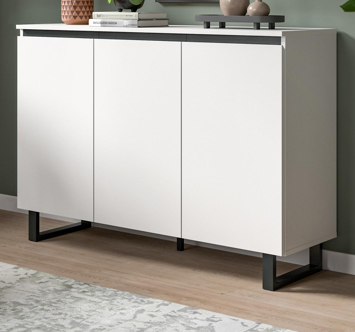 SIDEBOARD weiß, schwarz, 3-türige Kommode 120 x 84 cm mit Soft-Close - Schwarz/Weiß, Holzwerkstoff/Metall (120/84/36cm) - Inn.Furn