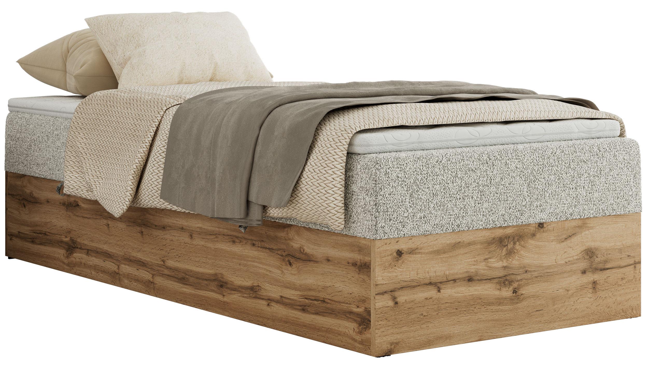BOXBETT WOOD ZERO 90/200 - Hellgrau Struktur - H3 - Topper Visco - Hellgrau, Textil (90/200cm) - MKS