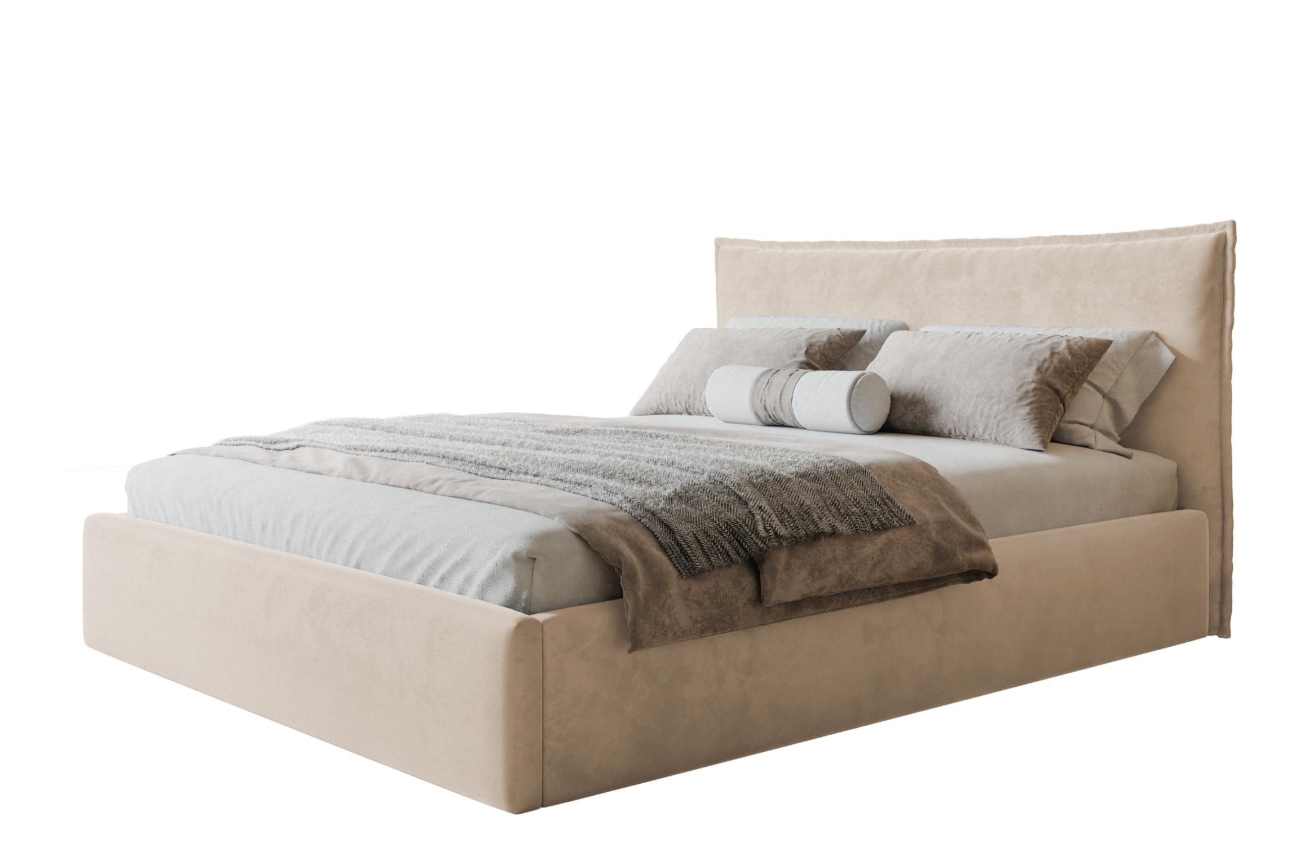 BETT 160x200 - Polsterbett mit Bettkasten und Metallrahmen - Modern Betten - Amor-Samtstoff - Kollektion Rimini - Beige - Beige, Holz/Textil (160/200cm) - Alpi-Möbel