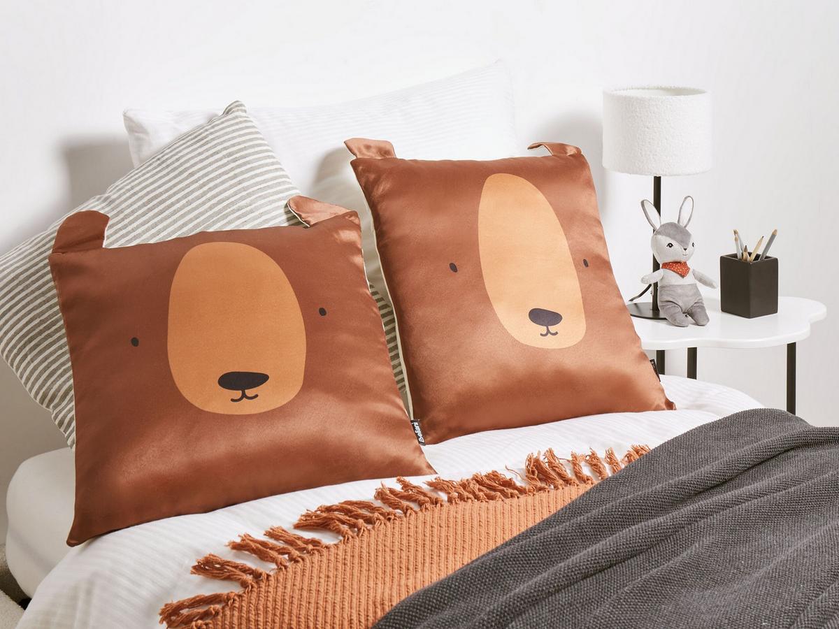 DEKOKISSEN 2er-Set Braun 45/45 cm Teddybear - Braun, Naturmaterialien (45/45cm) - Beliani