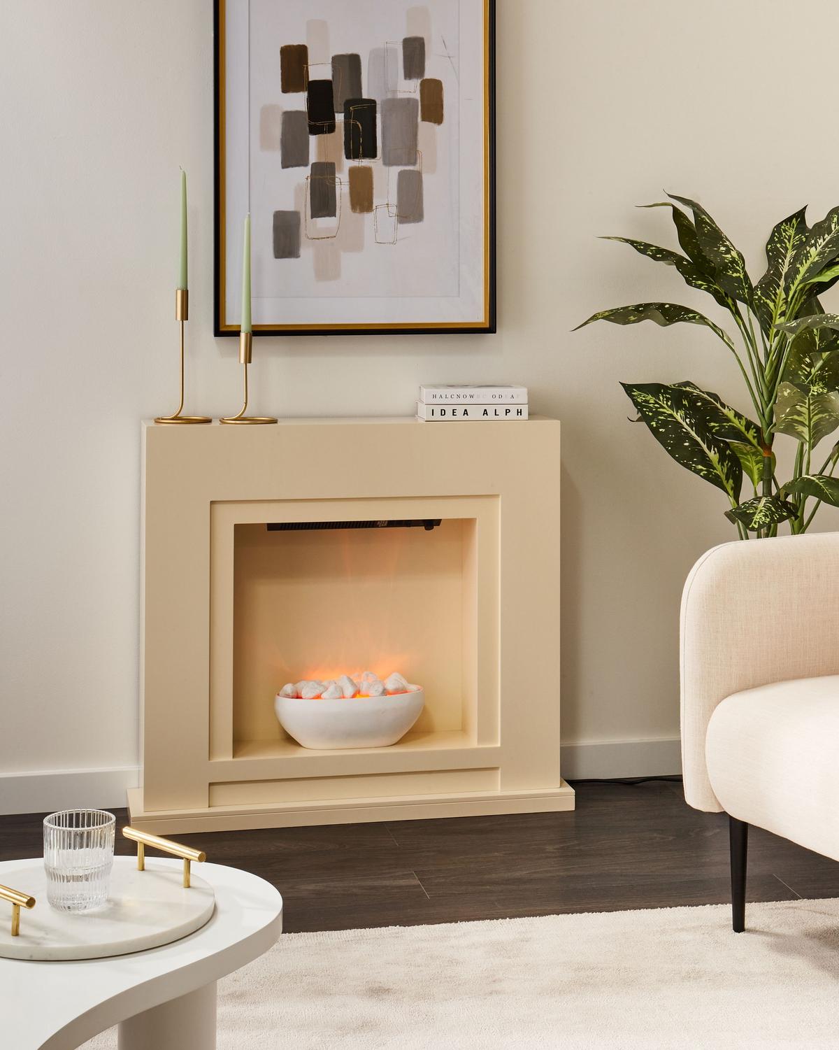 ELEKTROKAMIN Beige Sahara - Beige/Weiß, Holzwerkstoff (90/80/21cm) - Beliani