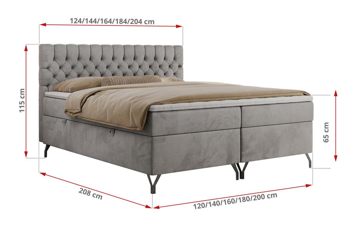 BOXBETT GRIMALDI 140/200 Hellgrau Velvet - H4 - Hellgrau, Holz/Textil (140/200cm) - MKS