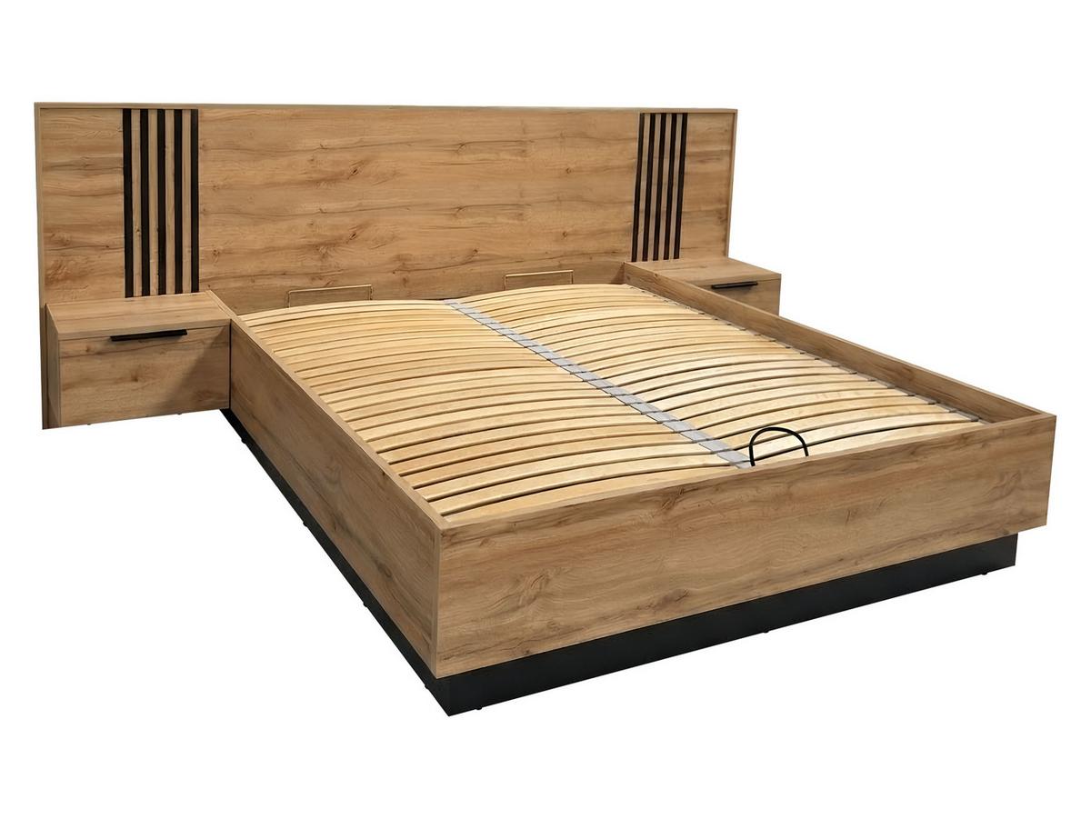 BETT Bali Lux - Eichefarben/Schwarz, Holzwerkstoff (160/200cm) - MIRJAN24