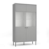 VITRINE Irelis 2T Grau 105,4/192,6/41 cm – mit geriffelten Fronten und Glastüren, mit schwarzen Beinen - Schwarz/Grau, Holzwerkstoff/Metall (105.4/192.6/41cm) - AX Living
