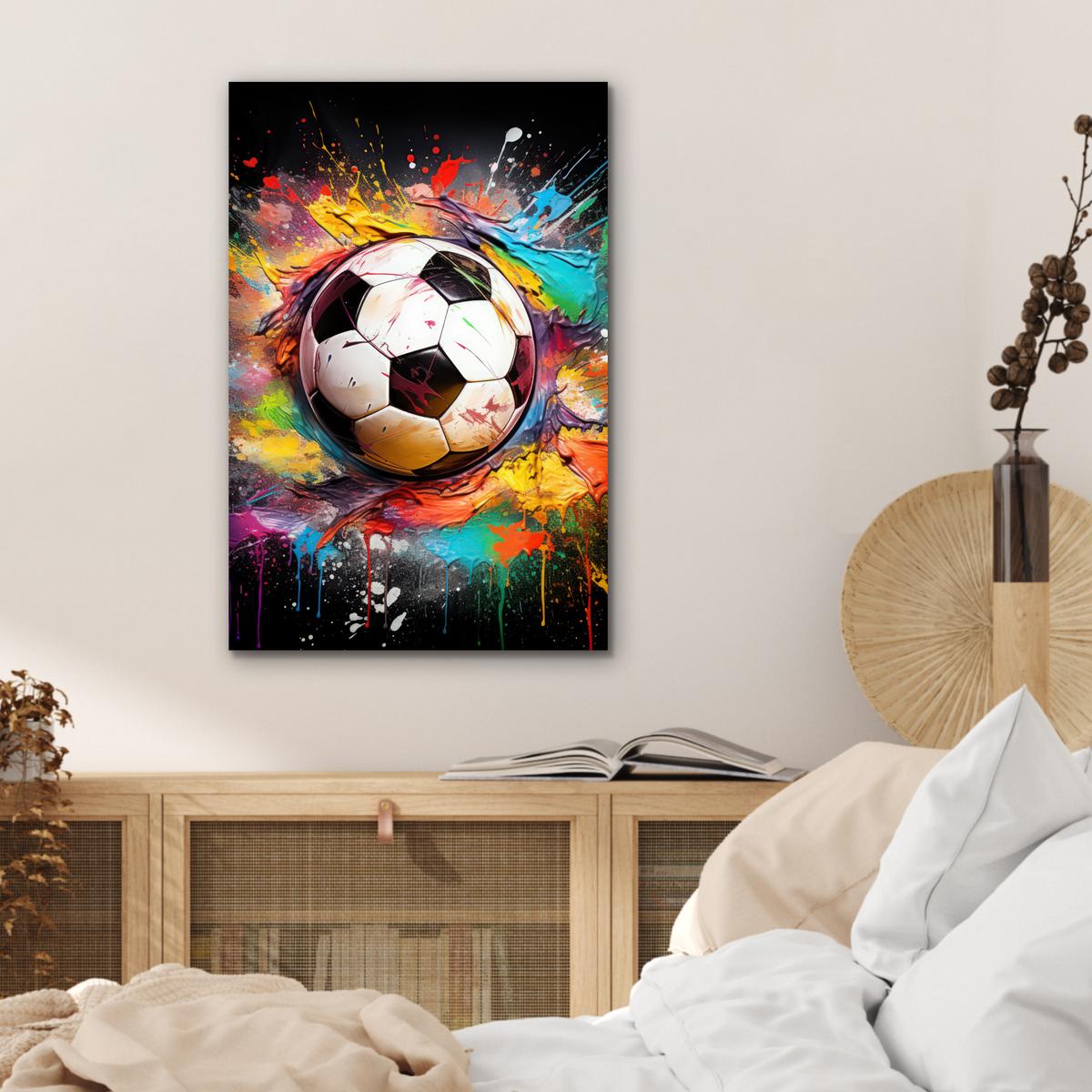 METALLBILD Fußball - Farbe - Farben - Schwarz - Weiß Deko Schlafzimmer 40x60 cm - Weiß, Metall (40/60cm) - MuchoWow