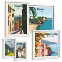 BILDER SET 5er Set - 50x50 cm & 20x30 cm & 40x60 cm Weißer Rahmen - Ansichten europäischer Häfen - Weiß, Kunststoff (40/60cm) - TULUP