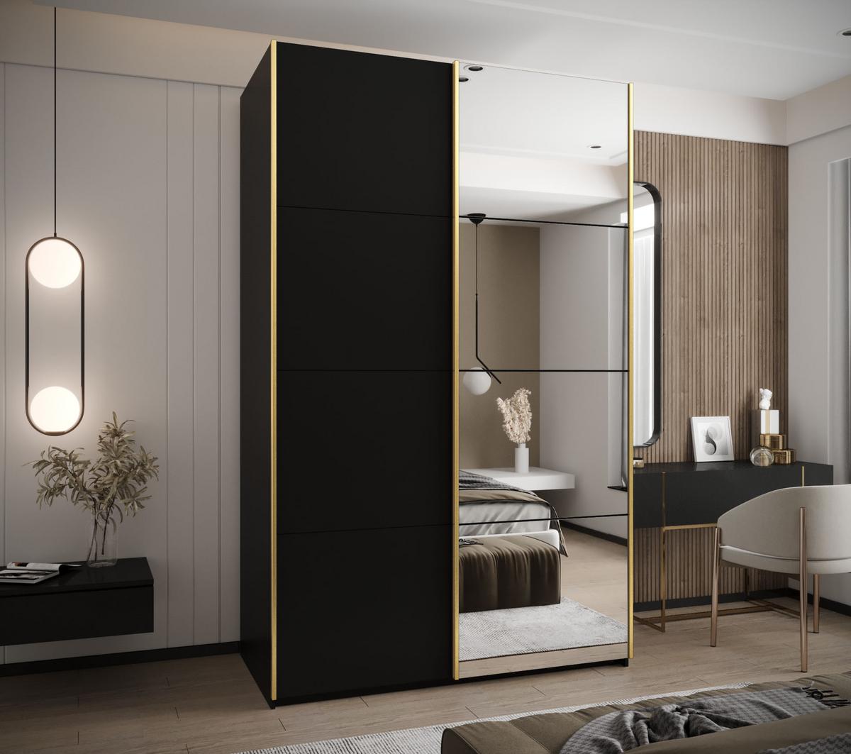 SCHWEBETÜRENSCHRANK 245,5/150/64 2-türig - Goldfarben/Schwarz, Holz/Metall (150/245/64cm) - Abiks Möbel