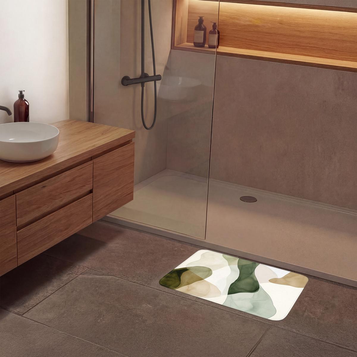 BADEMATTE Japandi - Abstrakt - Grün 60x40 cm - Grün, Textil (60/40cm) - OnlyWow