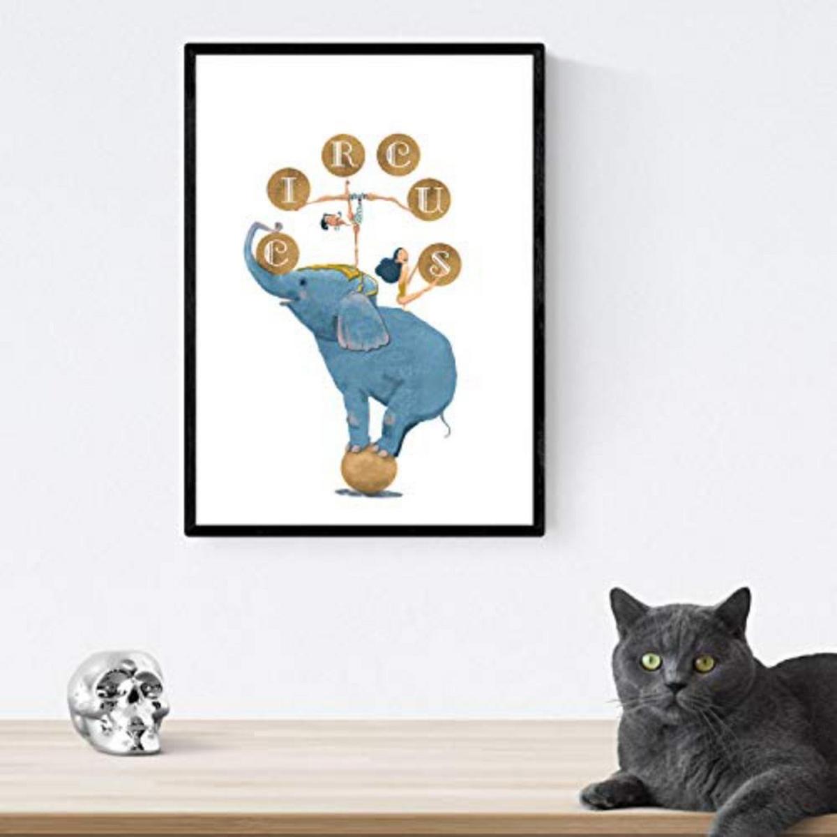 POSTER Set mit 4 Leon Acobata meditierend Bär Elefant Fahrrad und Zauberer A4 Rahmenlos - Klar, Papier (29.7/3cm) - Nacnic