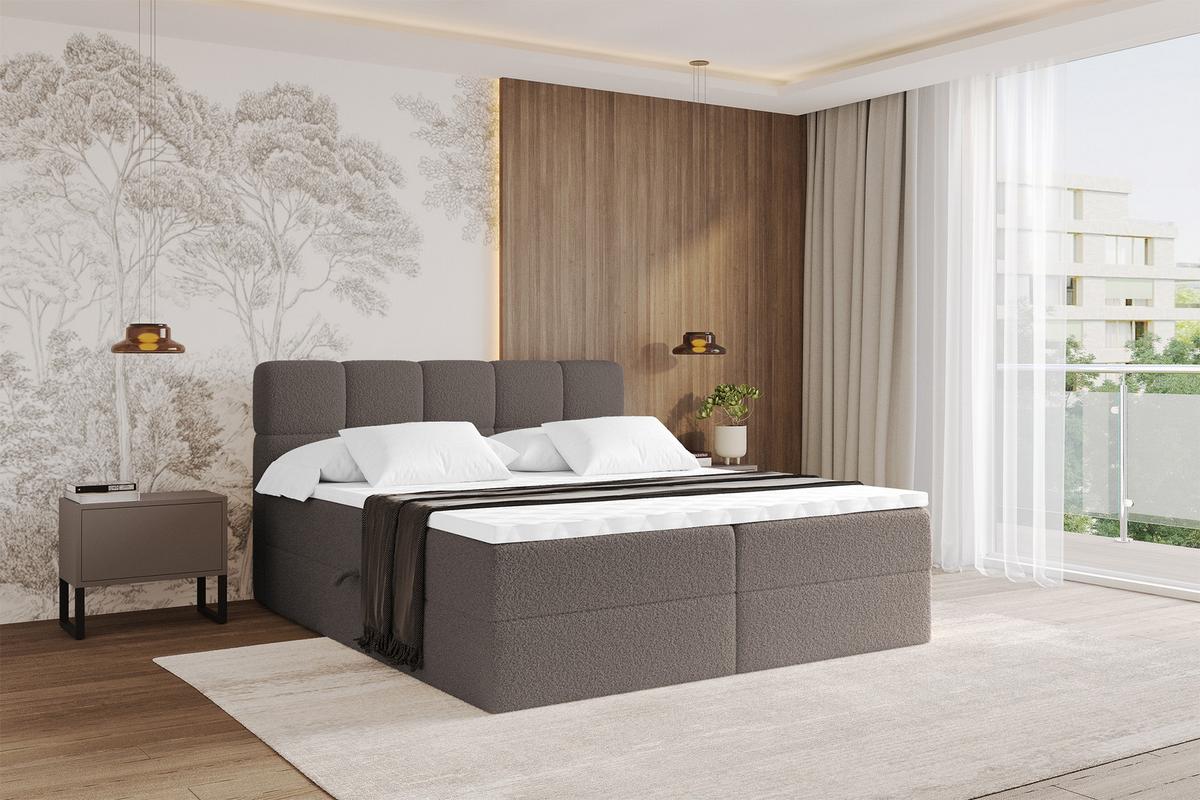BOXBETT mit Matratze H4 - FAMA - 160x200 cm Braun Quelle - Braun, Holzwerkstoff (160/200cm) - ALTDECOR