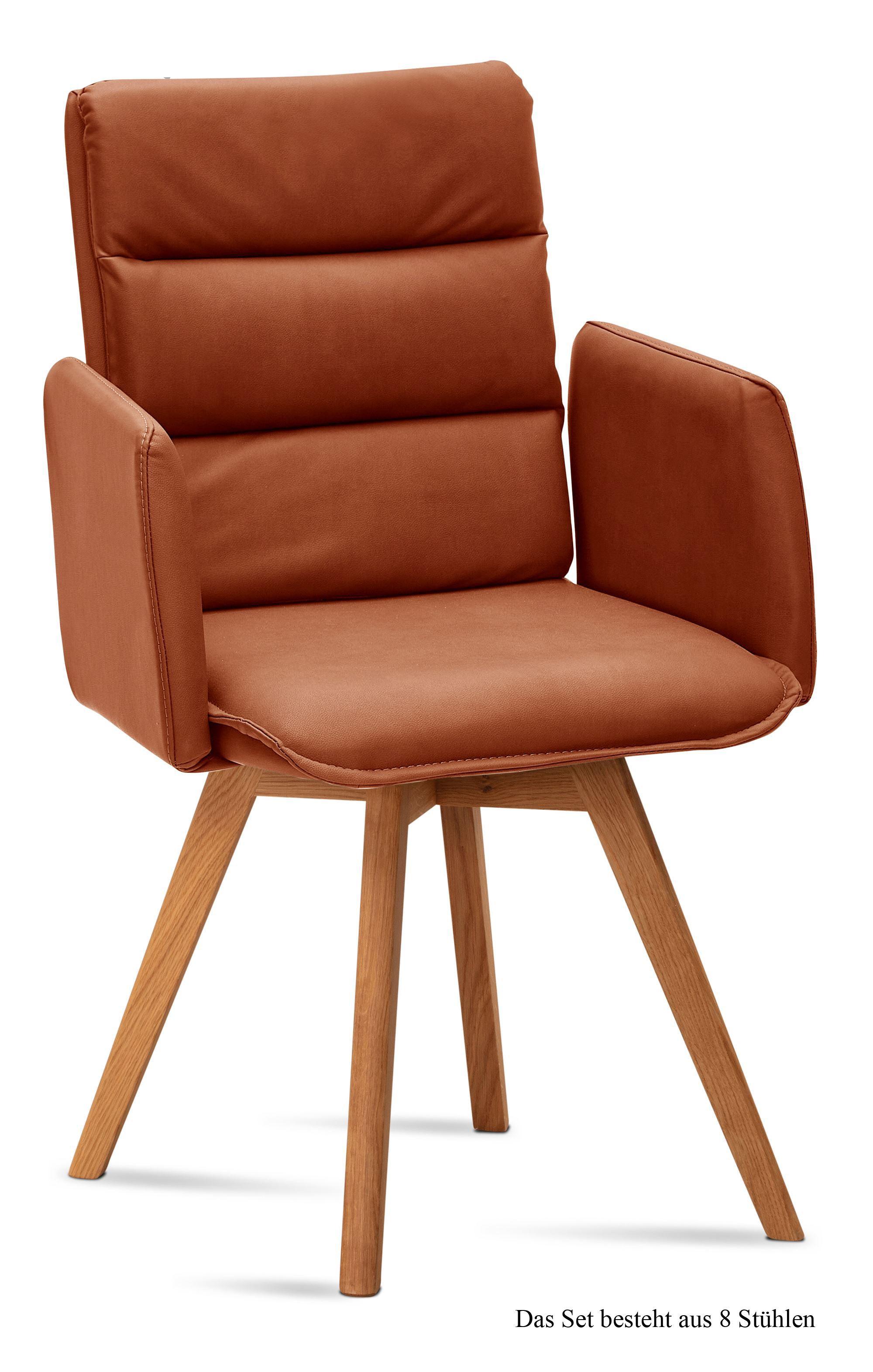 ARMLEHNSTUHL (8er-Set) Dodie 52x92x60 Eiche geölt/Cognac - Cognac/Eichefarben, Kunststoff (60/92/52cm) - 58aufmkessel
