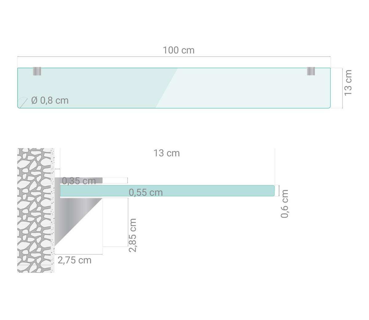 GLASABLAGE 100x13 cm Glas Weiß - Transparent, Glas (100/0.6/13cm) - TULUP