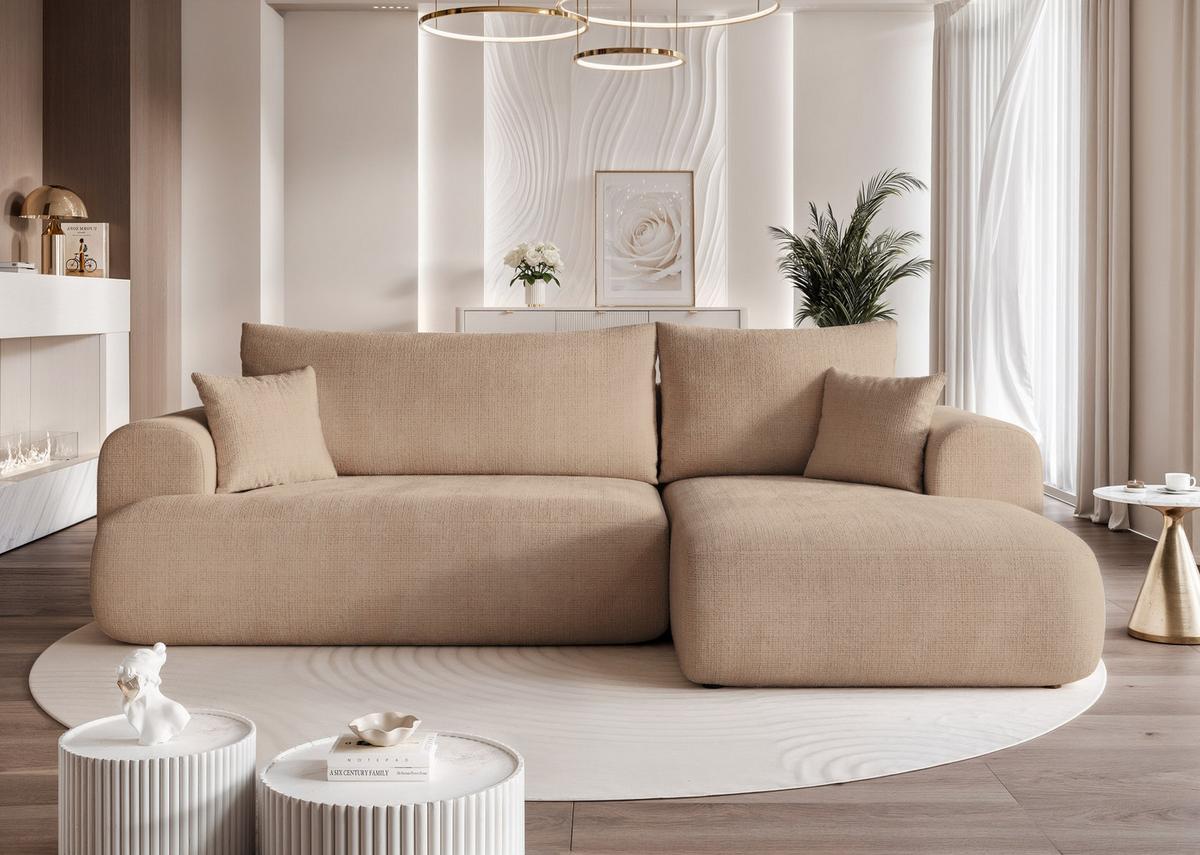 ECKSOFA BLOOM Rechts mit Schlaffunktion und Bettkasten Beige - Beige, Kunststoff/Textil (263/150cm) - Idohome