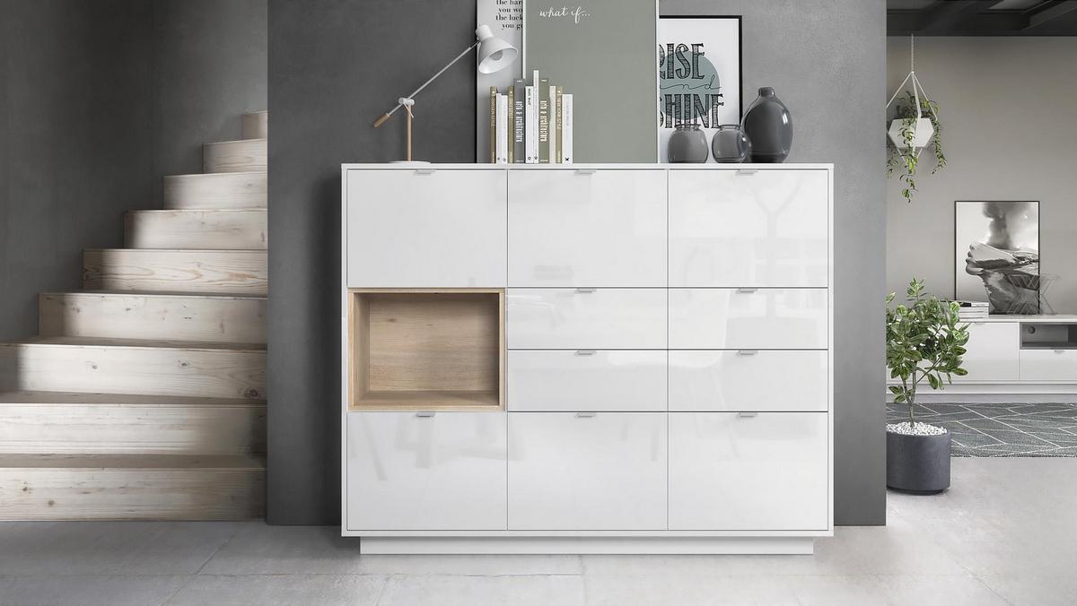 HIGHBOARD Metro Einsatz in Eiche Nordic - Silbereichenfarben, Holzwerkstoff (153/123/37cm) - Vladon
