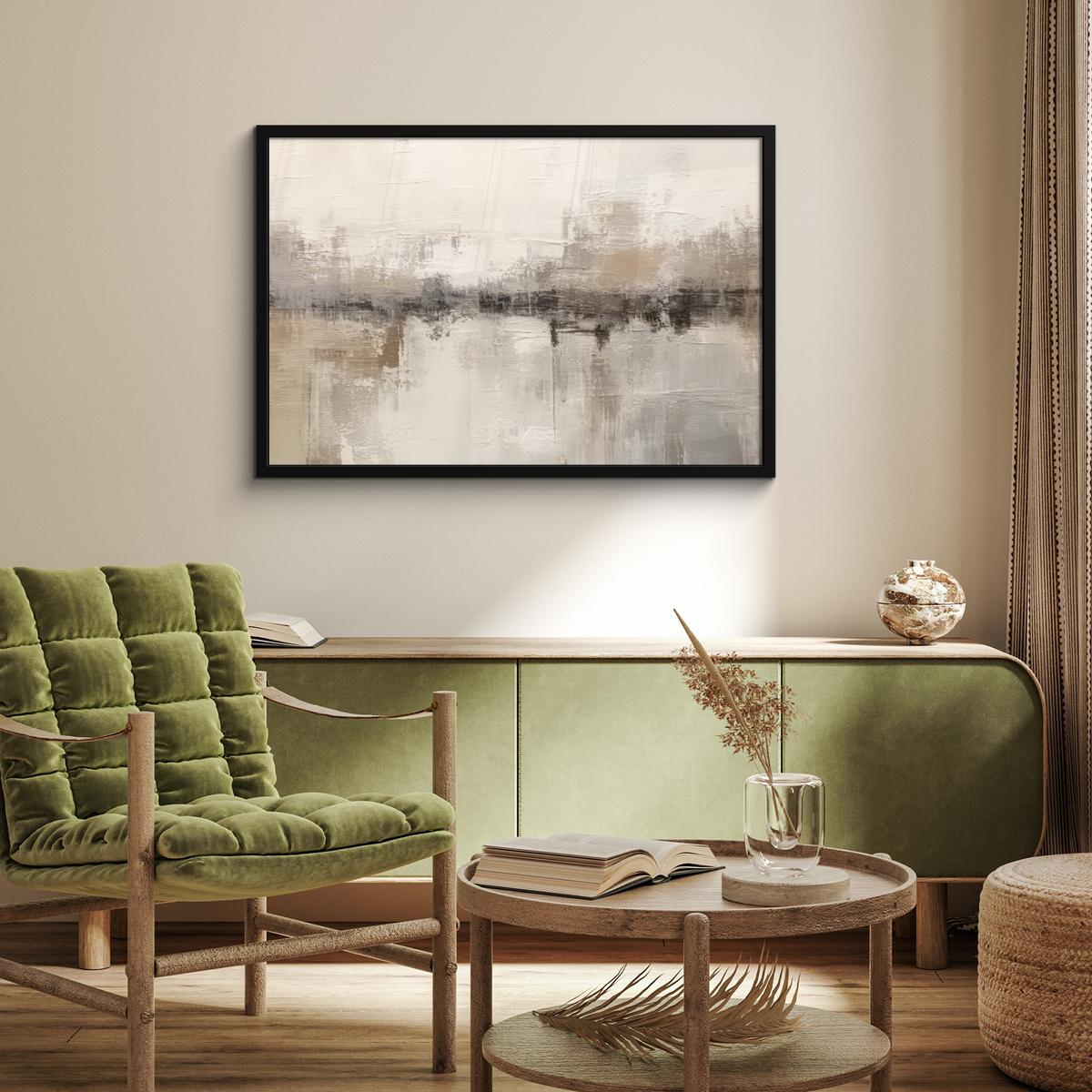 POSTER MIT RAHMENGERAHMTES BILD Moderne Kunst - Abstrakt - Beige 90x60 cm - Beige, Papier (90/60cm) - MuchoWow