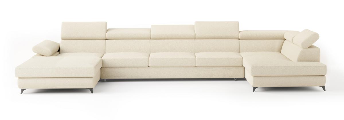 WOHNLANDSCHAFT MONTIVA Creme Boucle-Stoff mit Schlaffunktion - Creme, Holz (410/89/190cm) - MASSENO