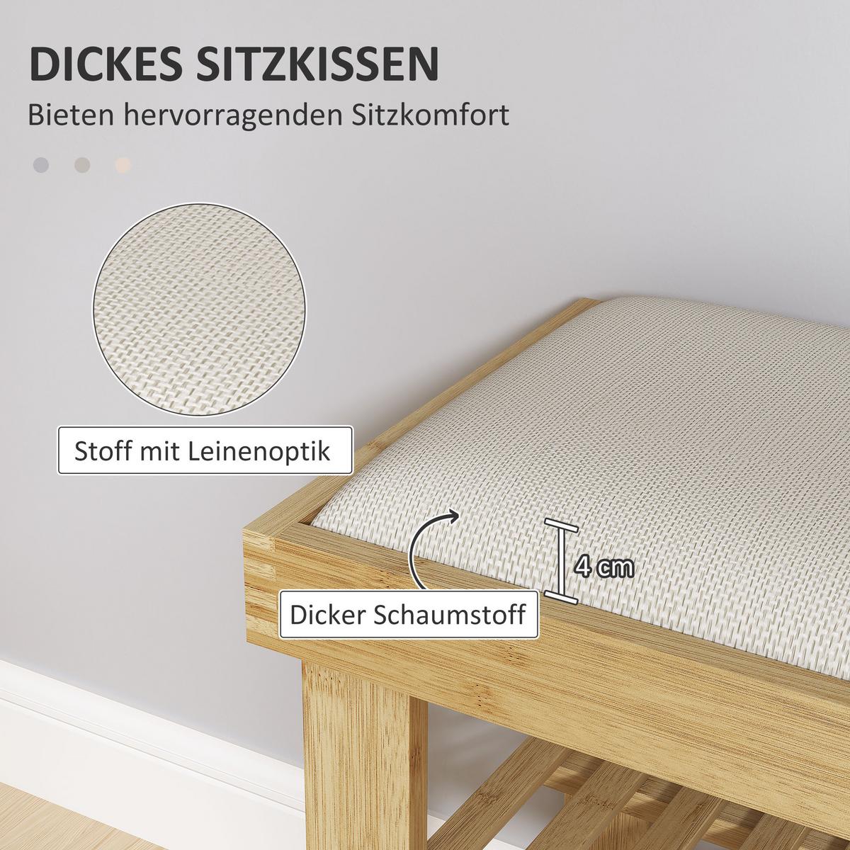 SCHUHBANK mit Sitzfläche, Bambus Sitzbank mit Stauraum, Schuhregal mit 2 Fächer - Multicolor, Textil (29/49/60cm) - HOMCOM