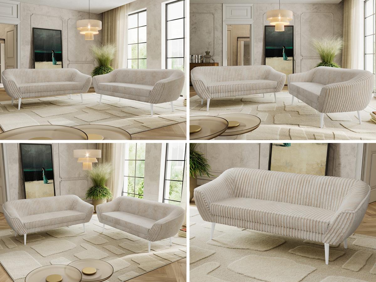 SITZGARNITUR PIRS 3+3 - Beige Cord - Weiße Beine - Beige/Creme, Holzwerkstoff/Textil (180/75/74cm) - MKS