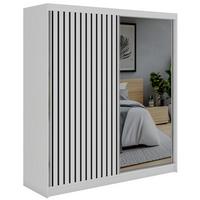 SCHWEBETÜRENSCHRANK mit Spiegel LAOS - 200 - Weiß - Schwarz Lamellen - Alufarben/Schwarz, Holzwerkstoff/Metall (200/216/61cm) - MKS