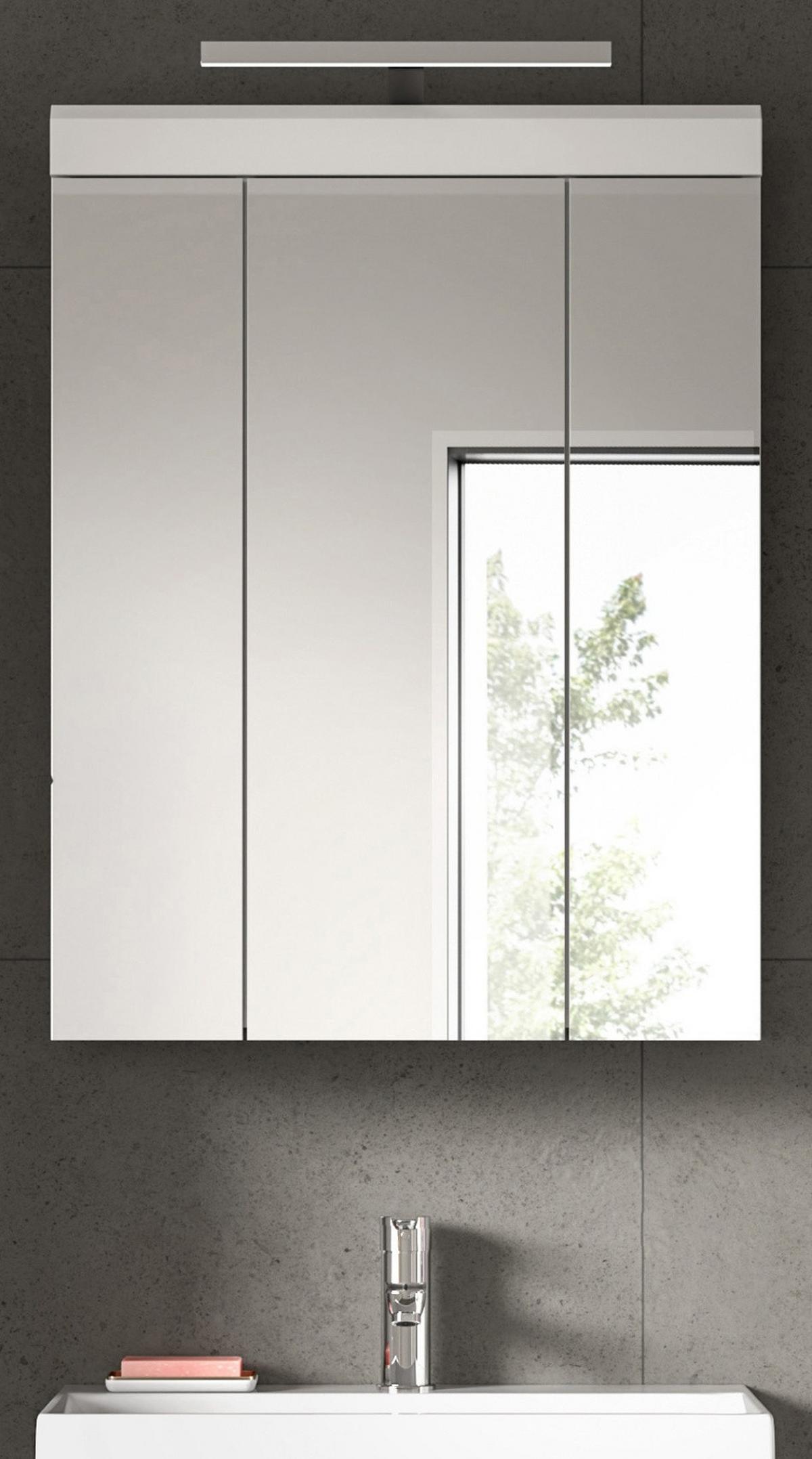 SPIEGELSCHRANK weiß Hochglanz 60 cm, Badschrank 3-türig - Weiß Hochglanz/Silberfarben, Glas/Holzwerkstoff (60/79/18cm) - Inn.Furn