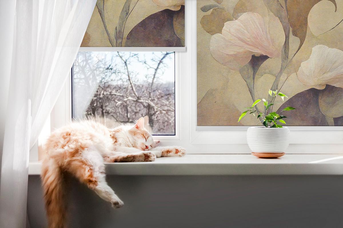 INNENROLLO - Fensterrollo - Rollo - 100x100 cm - Rosa Blüten - Braun, Kunststoff (100/100/0.5cm) - TULUP