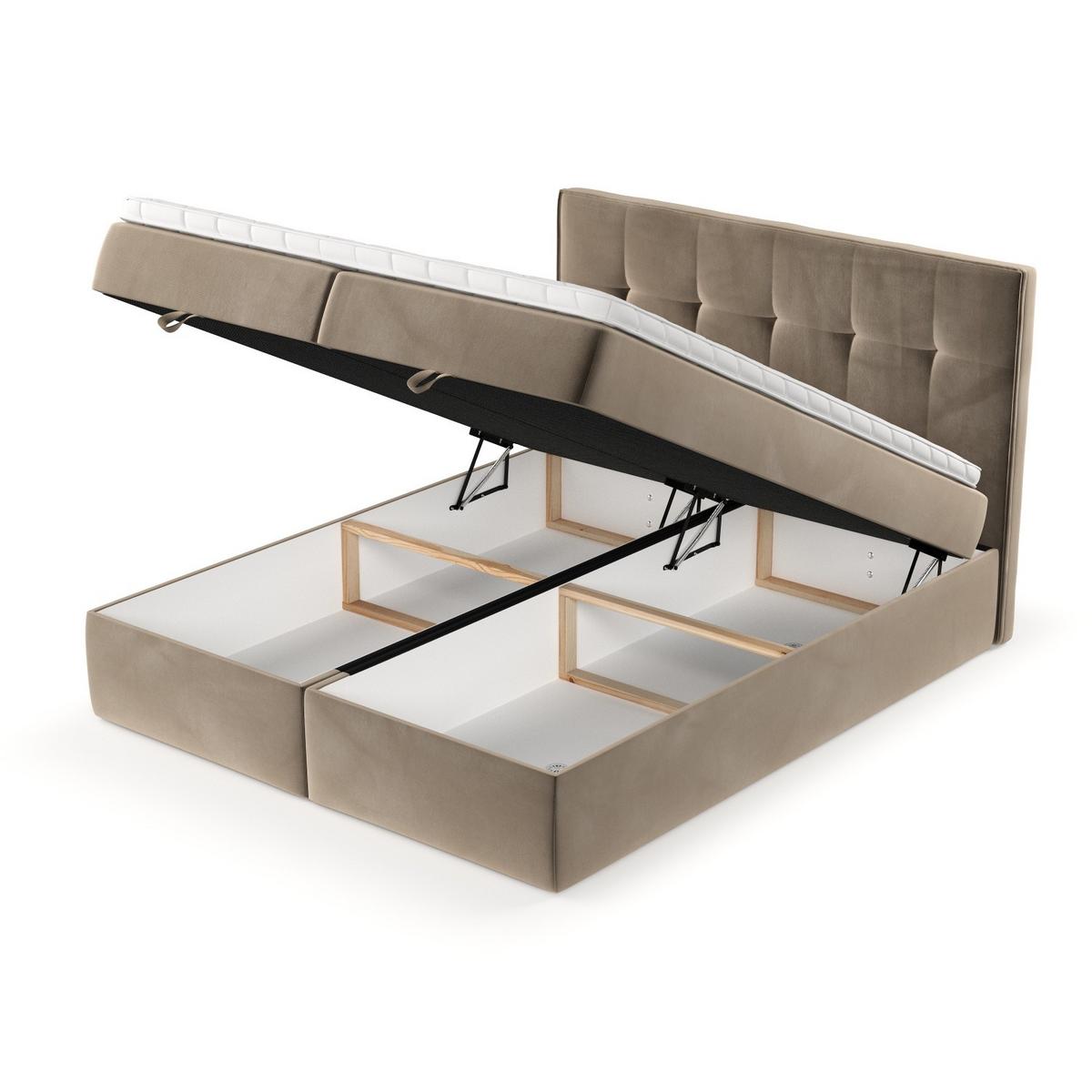 BOXBETT Tivra 160/200 cm Taupe im Paros Stoff - Taupe/Schwarz, Holz/Holzwerkstoff (160/200cm) - AltaBeds