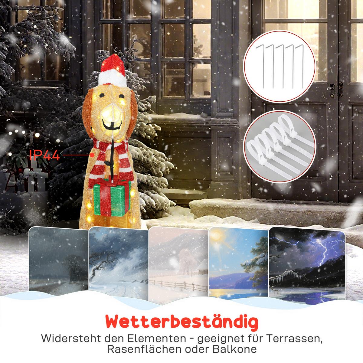 WEIHNACHTSDEKORATION Beleuchteter Weihnachtswelpe mit 74 warmweißen LED-Lichtern - Gelb, Textil (20/70/64cm) - Outsunny