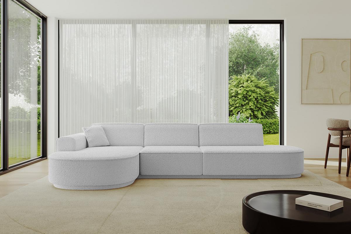 ECKSOFA Ottomane Links MARI-L2-v3 - 328x171x83 cm Hellgrau Bouclé - Hellgrau/Schwarz, Holzwerkstoff/Kunststoff (328/171cm) - ALTDECOR