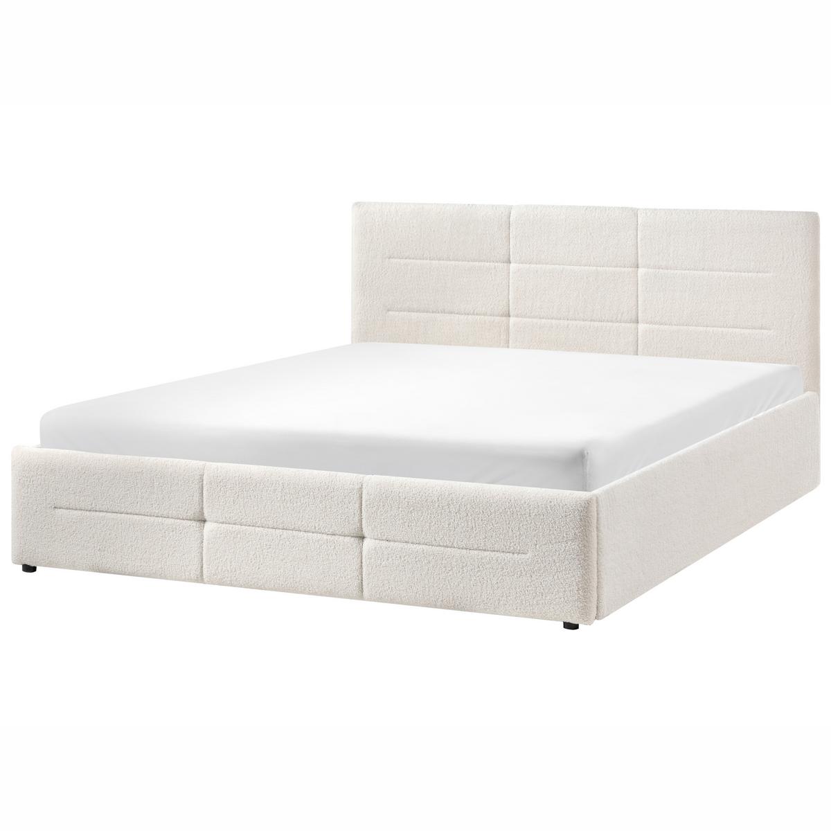 BETT mit Stauraum 160/200 Bouclé Cremeweiß Massognes - Creme, Textil (160/200cm) - Beliani