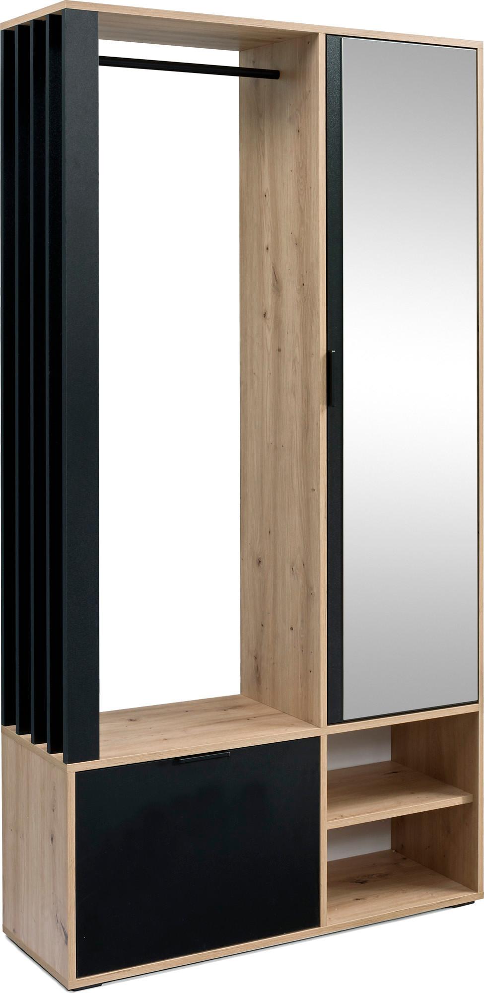 GARDEROBEN-SET Lena mit Spiegel, Sitzbank & Kleiderstange – 100/189/33 cm – Artisan Eiche/ Schwarz - Schwarz/Eiche Artisan, Holzwerkstoff (100/189/33cm) - WFL GROUP