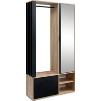 GARDEROBEN-SET Lena mit Spiegel, Sitzbank & Kleiderstange – 100/189/33 cm – Artisan Eiche/ Schwarz - Schwarz/Eiche Artisan, Holzwerkstoff (100/189/33cm) - WFL GROUP