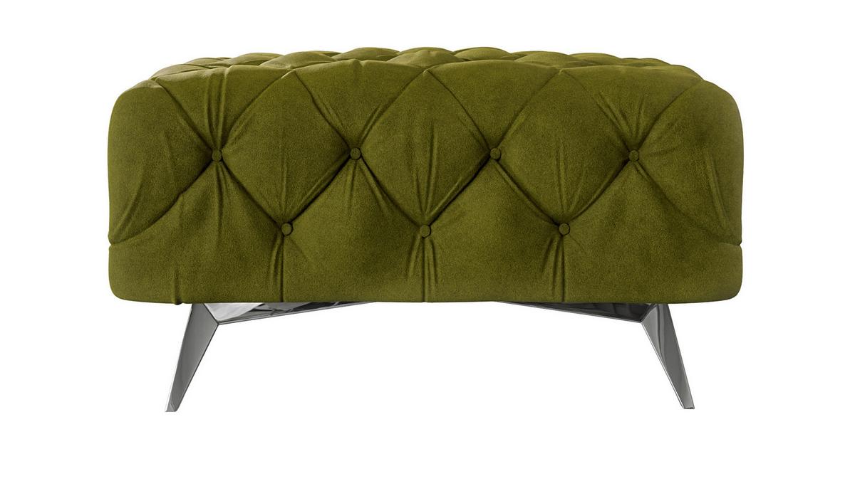HOCKER Chesterfield Laura Olive Samt - Silberfarben/Olivgrün, Holz/Textil (80/45/80cm) - S-Style Möbel
