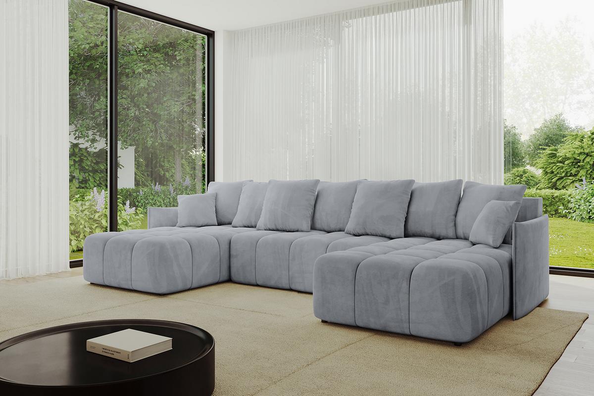 WOHNLANDSCHAFT LONLI-U 355x189x68 Hellgrau Velours - Titanfarben, Holzwerkstoff/Kunststoff (355/68/189cm) - ALTDECOR