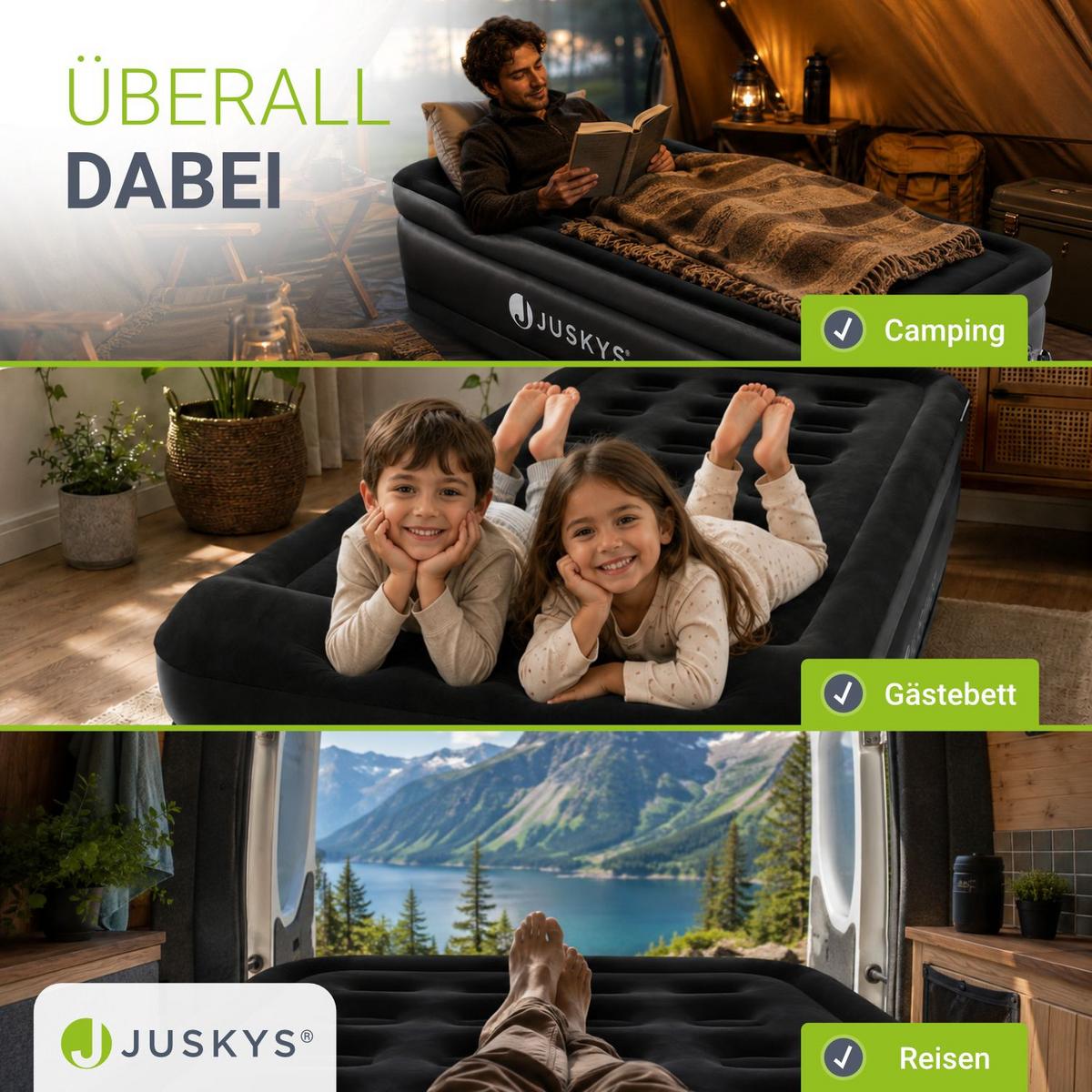LUFTBETT Sapri M schwarz inkl. Tragetasche - Schwarz, Kunststoff (87/185cm) - Juskys