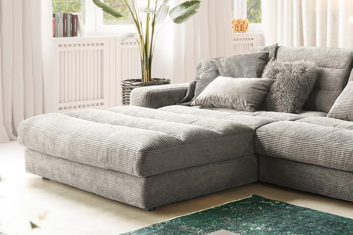 ECKSOFA XL LANA Steingrau Cord - Greige/Schwarz, Textil (416/205cm) - KAWOLA