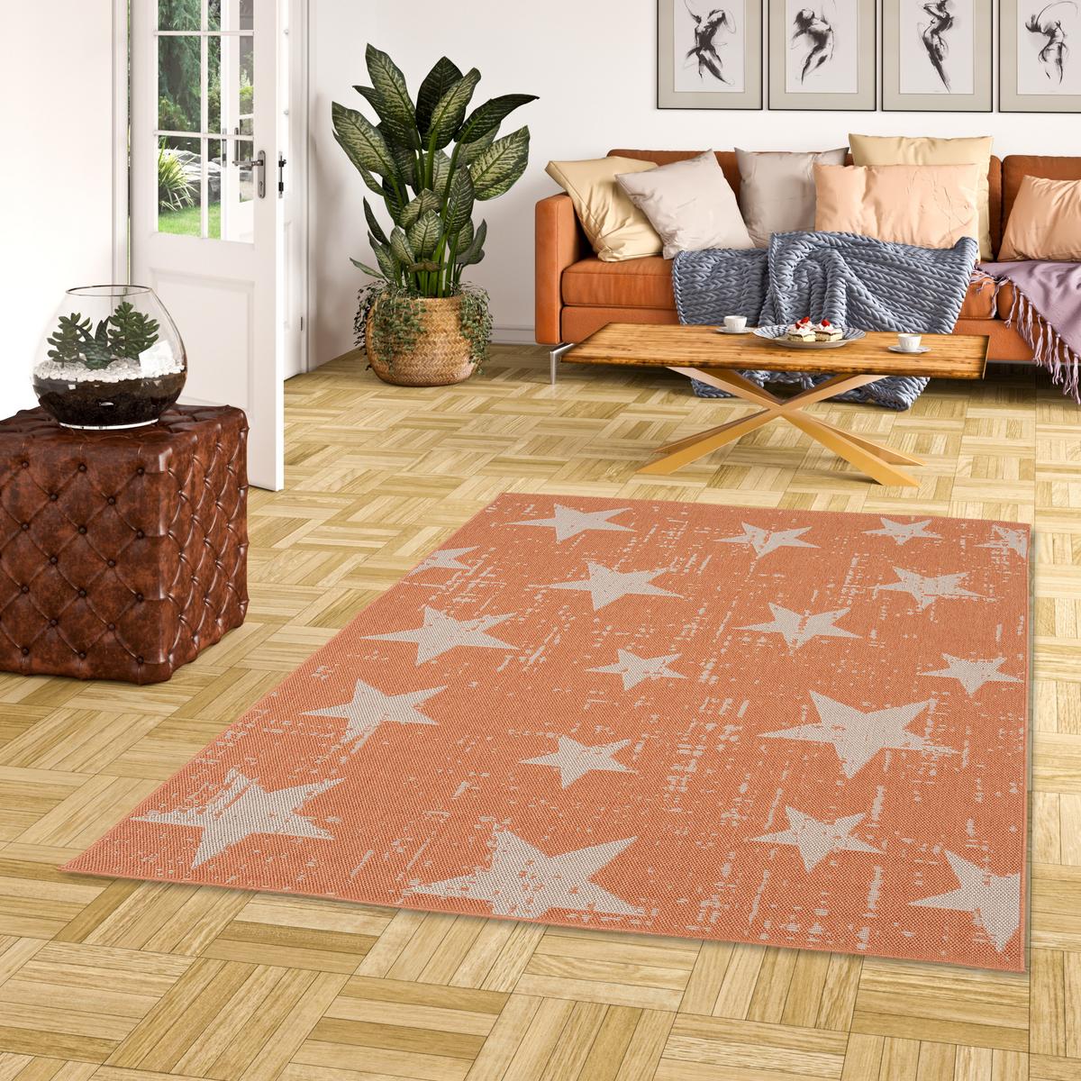 IN & OUTDOOR TEPPICH FLACHGEWEBE MARBELLA STERNE - Orange, Textil (160/230cm) - Pergamon