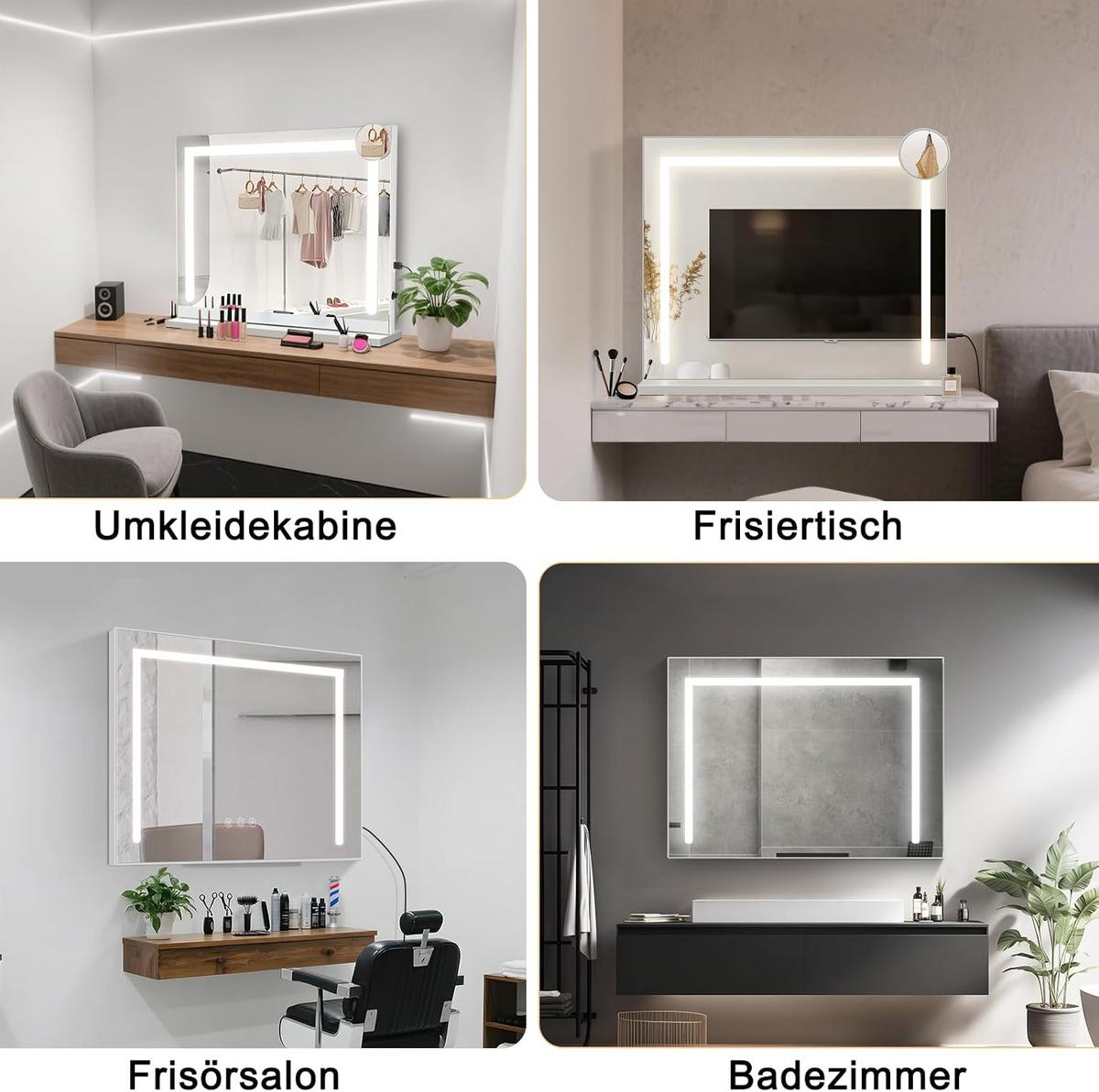 SCHMINKSPIEGEL Wyndeth 80/12/60 cm - Weiß, Glas/Metall (12/60/80cm) - ZMH