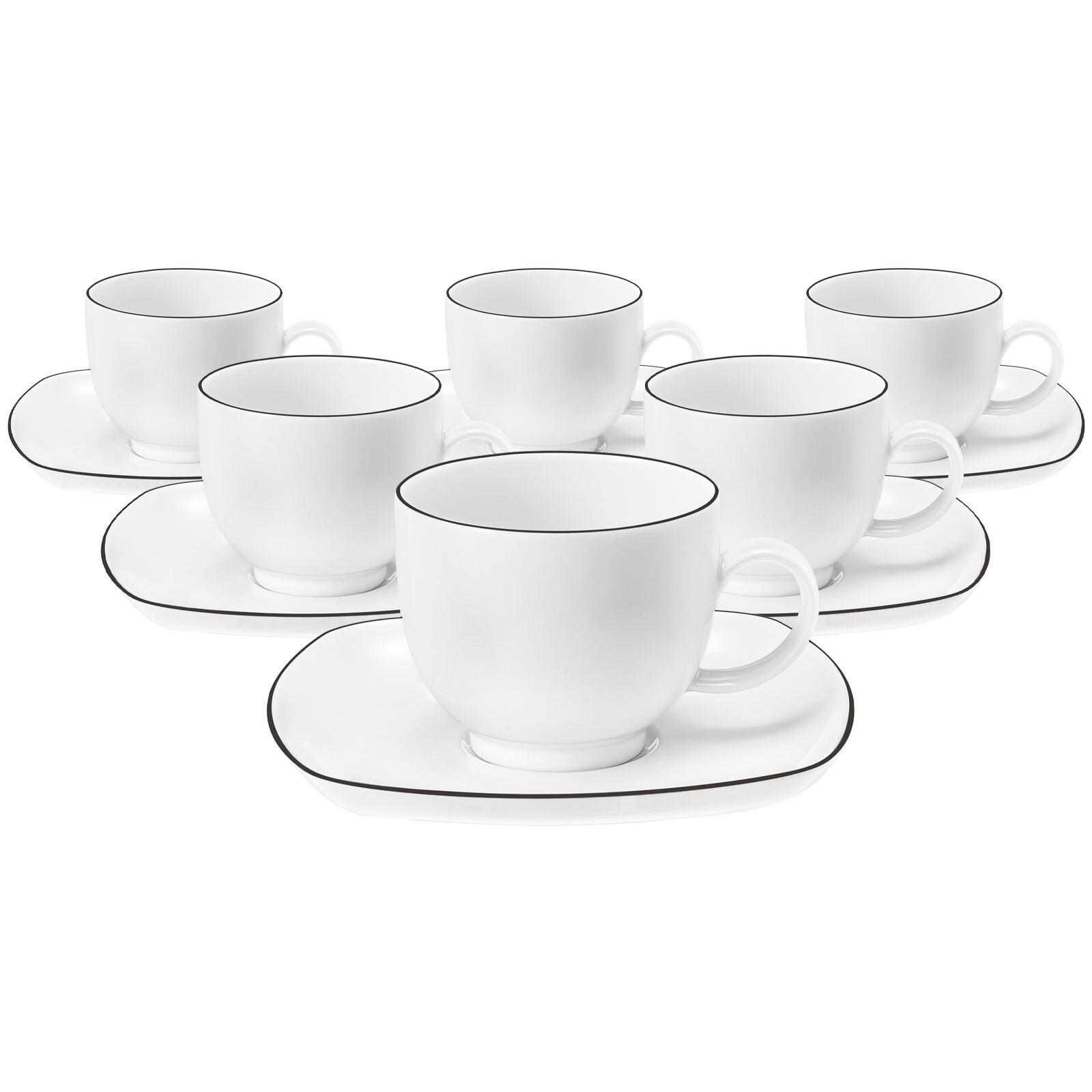 KAFFEETASSEN MIT UNTERTASSEN Lido Black Line weiß 220 ml 6er Set - Weiß, Keramik (14.6/8.7/14.6cm) - Seltmann Weiden