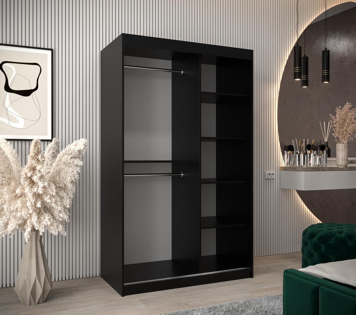 SCHWEBETÜRENSCHRANK 200/120/62 2-türig - Silberfarben/Schwarz, Holz/Kunststoff (120/200/62cm) - MÖBEL KRYSPOL