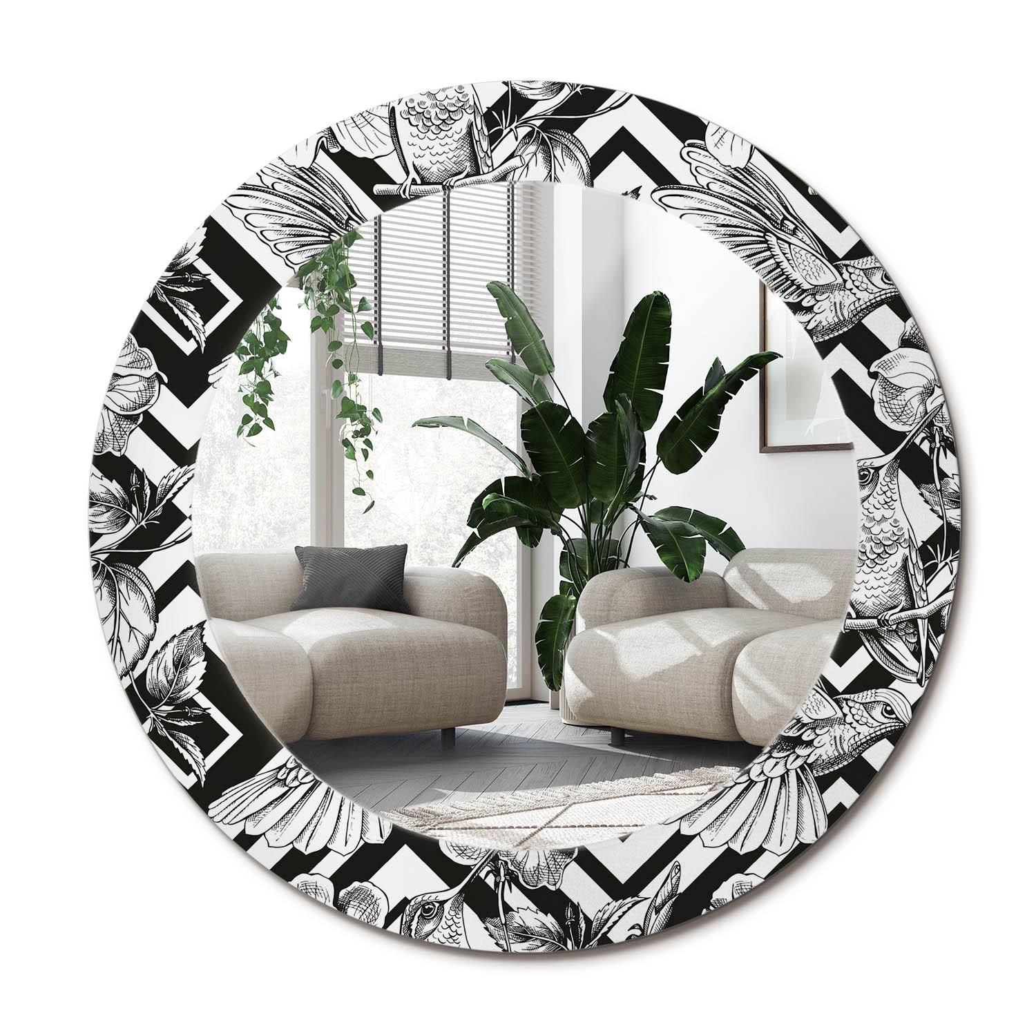 SPIEGEL Rund Ø 60 cm mit Aufdruck - Schwarz, Glas (60/60/0.4cm) - Wallfluent