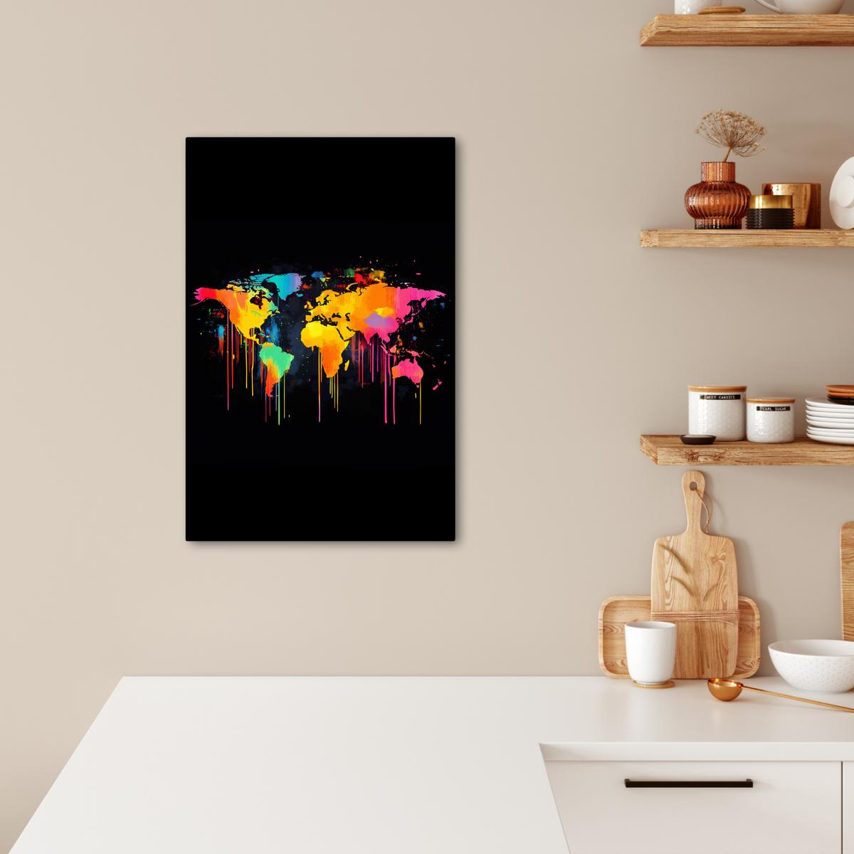 LEINWANDBILD Weltkarte - Farbe - Bunt - Graffiti - Welt Wanddeko 40x60 cm - Multicolor, Textil (40/60cm) - MuchoWow