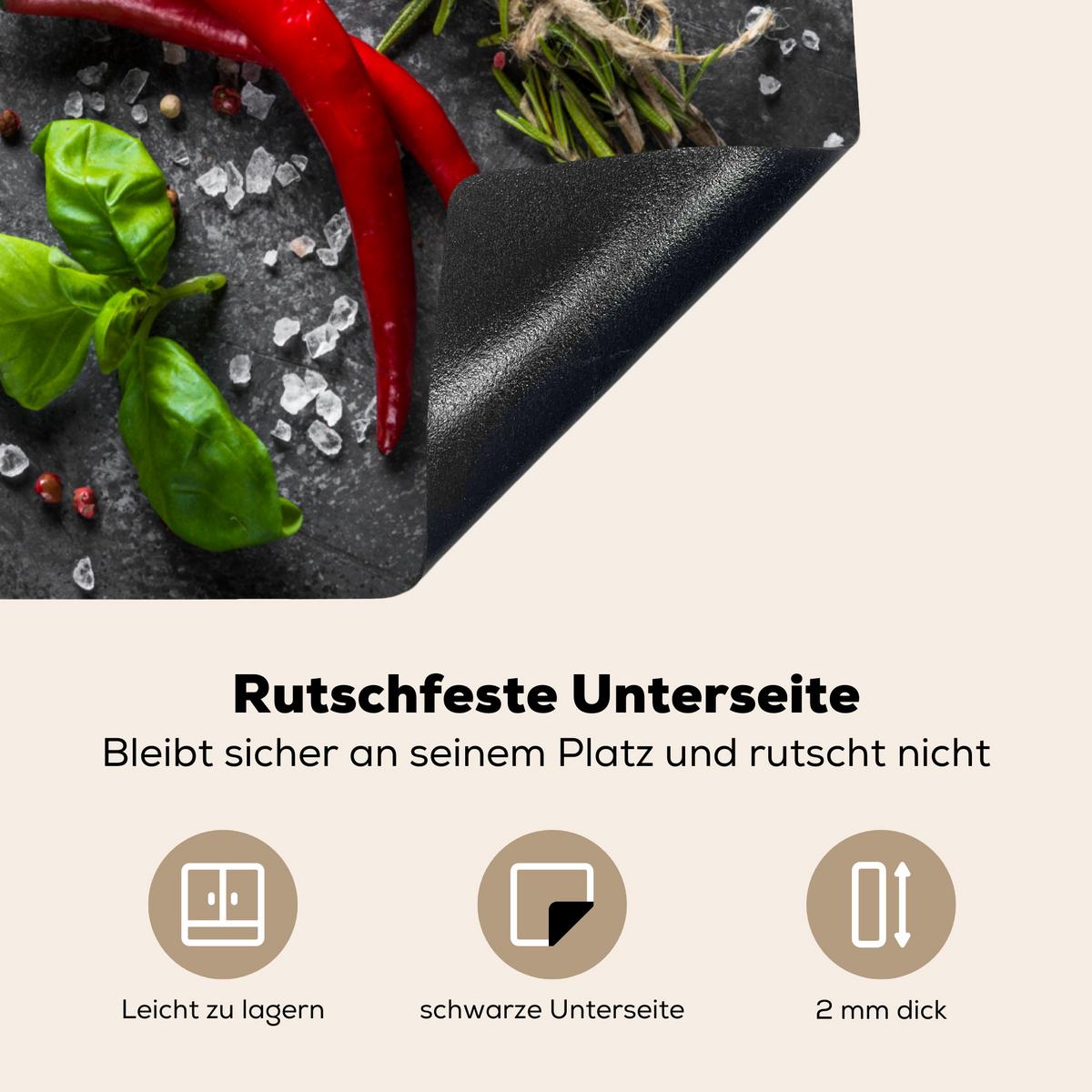 HERDABDECKPLATTE Pfeffer - Kräuter - Gewürze - Beton Ceranfeldabdeckung 59x52 cm - Rot, Kunststoff (59/52/0.2cm) - MuchoWow