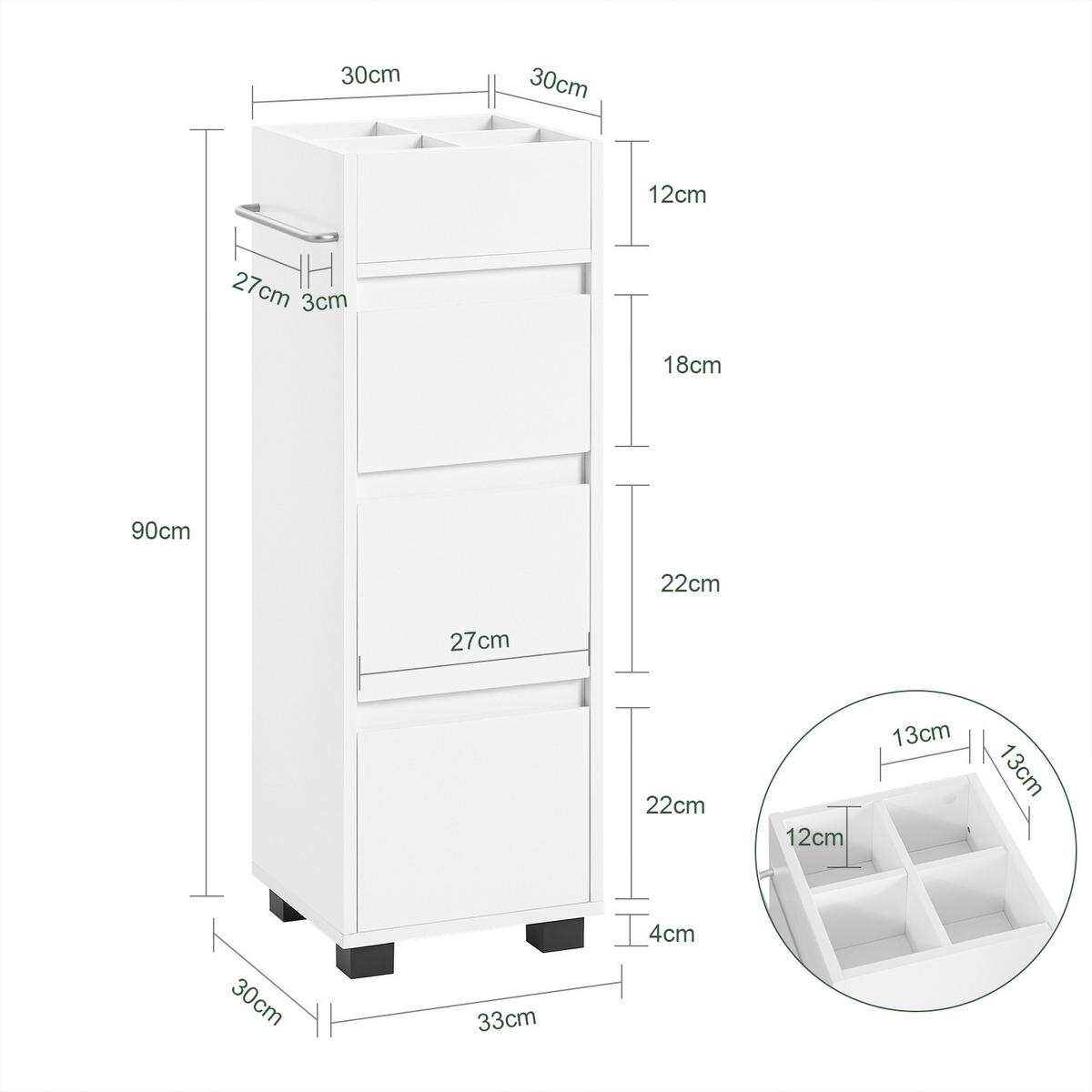 BADEZIMMERSCHRANK Weiß - Weiß, Holzwerkstoff (30/90/30cm) - SoBuy